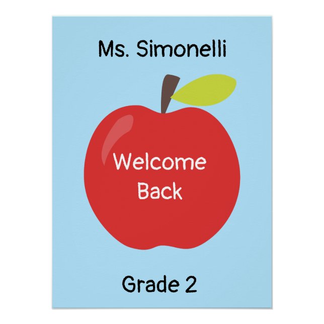 Poster Bienvenue Retour Pomme rouge avec enseignant et gr (Devant)