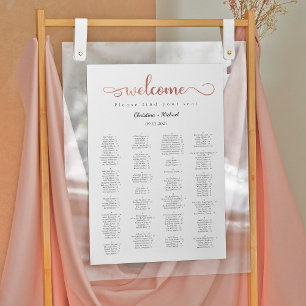 Poster Bienvenue Rose Gold Alphabétique Cartes de siège