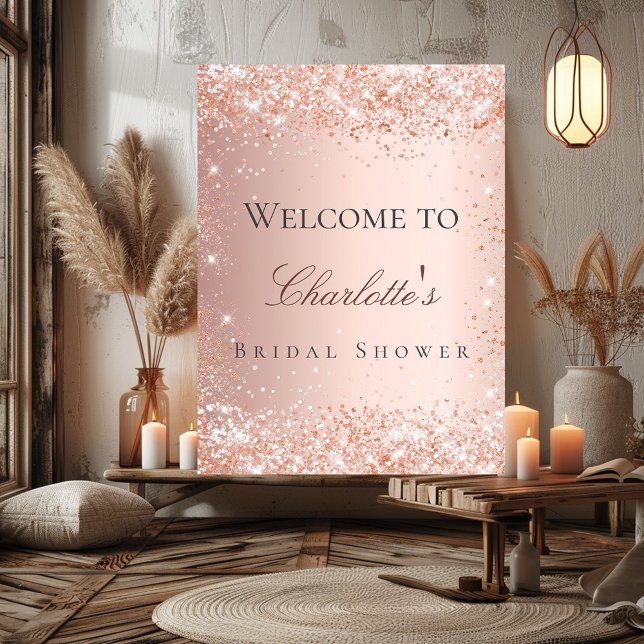 Poster Bienvenue rose gold et rose pour une baby shower (Créateur téléchargé)