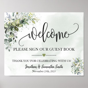 Poster Bienvenue signer notre livre d'hôtes mariage eucal