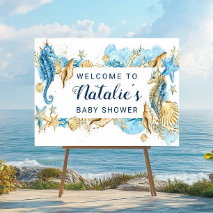 Poster Bienvenue sous la mer Bleu et Or pour la Baby Show