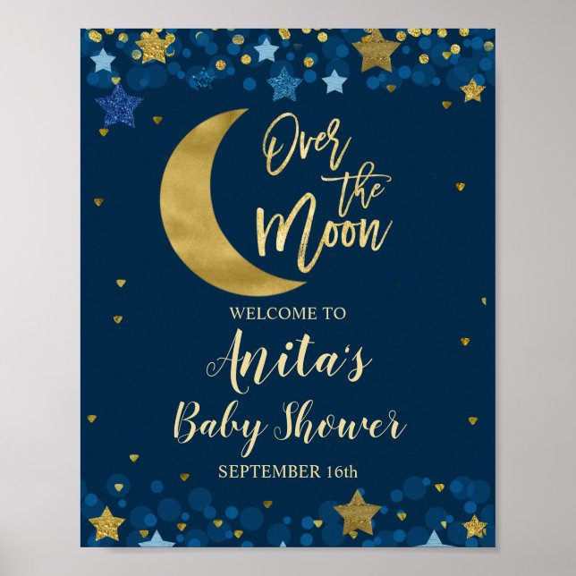 Poster Bienvenue sur la Parties scintillant d'or Moon Bab (Devant)