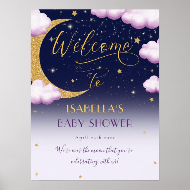 Poster Bienvenue sur le Baby shower de la lune (Devant)