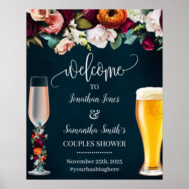 Poster Bienvenue sur le panneau de mariage Navy Rose & Br (Devant)