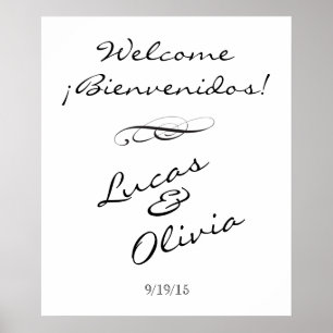 Poster Bienvenue sur le panneau Mariage bilingue espagnol