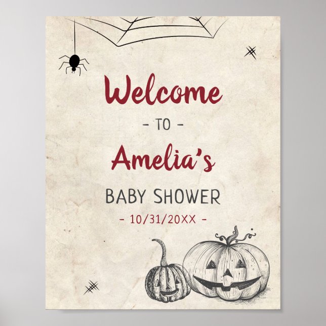 Poster Bienvenue sur mesure à la Baby Shower Halloween su (Devant)