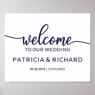 Poster Bienvenue sur notre panneau chic mariage bleu mari