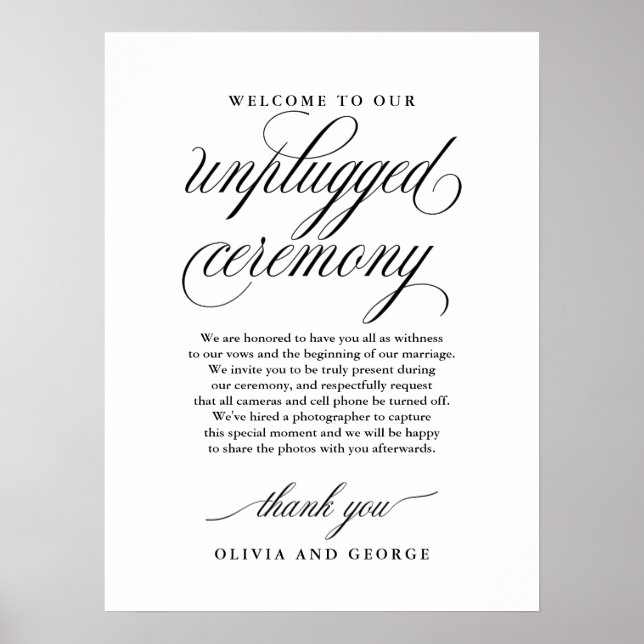 Poster Bienvenue sur notre panneau de cérémonie débranché (Devant)