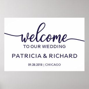 Poster Bienvenue sur notre panneau de mariage chic bleu m
