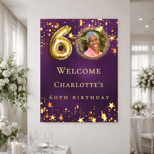 Poster Bienvenue sur une photo d'étoiles dorées violettes