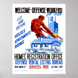Poster Bienvenue Travailleurs de la Défense 1941 WPA