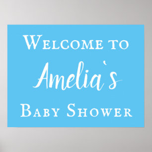 Poster Bienvenue Typographie Bleue Simple Bébé Garçon Dou