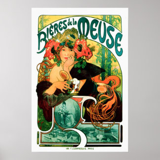 Poster Bière de la Meuse Alphonse Mucha
