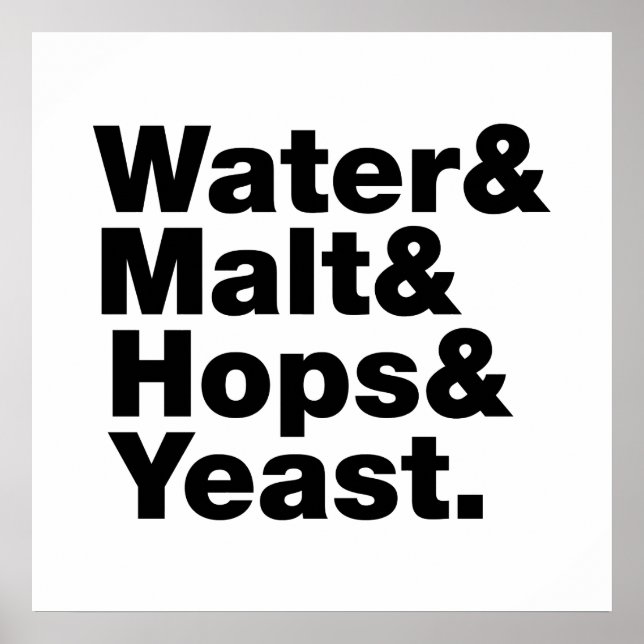 Poster Bière = Eau & Malt & Hops & Yeast. (Devant)