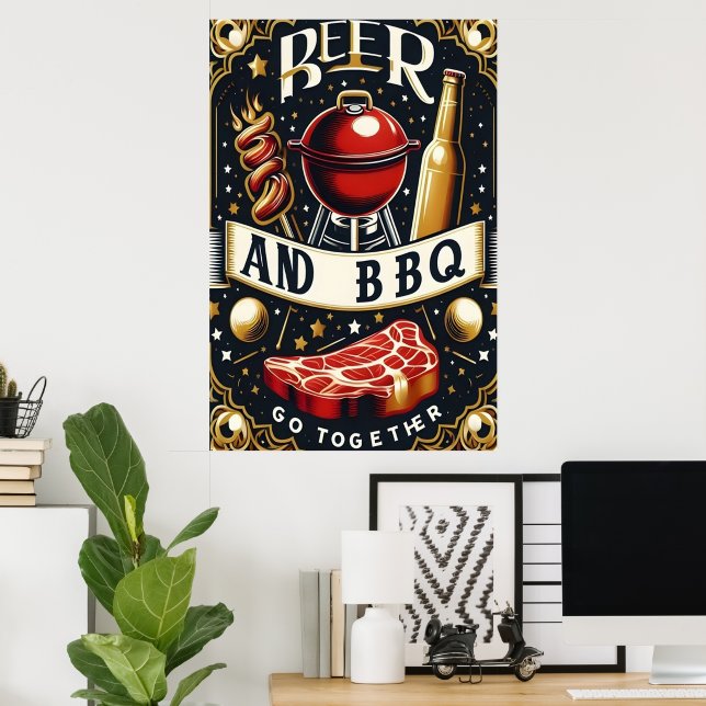 Poster Bière Et BBQ Ensemble (Bureau à domicile)