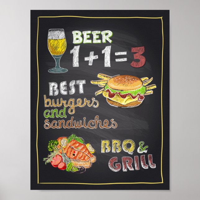 Poster Bière et hamburgers (Devant)