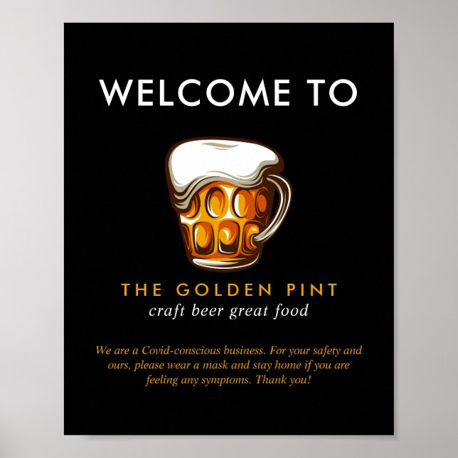 Poster Bière Mug Logo Brasserie Bar Réouverture Sécurité  (Devant)