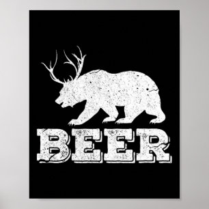 Poster Bière Ours Cerf Drôle Chasse Vintage