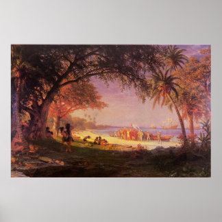 Poster Biestadt Albert, Le Landing de Columbus.Paysage