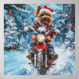 Poster Biewer Terrier Chien équitation Moto Noël