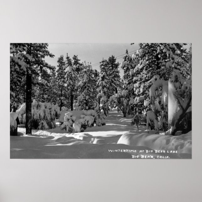 Poster Big Bear Lake, CA dans la vue hivernale sur la nei (Devant)