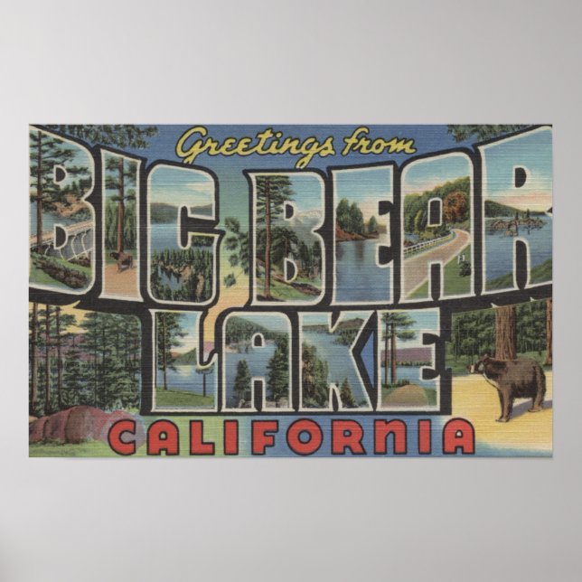 Poster Big Bear Lake, Californie - Grandes lettres Scènes (Devant)