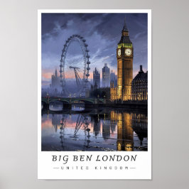Poster Big Ben London UK Wall Art, Cityscape 