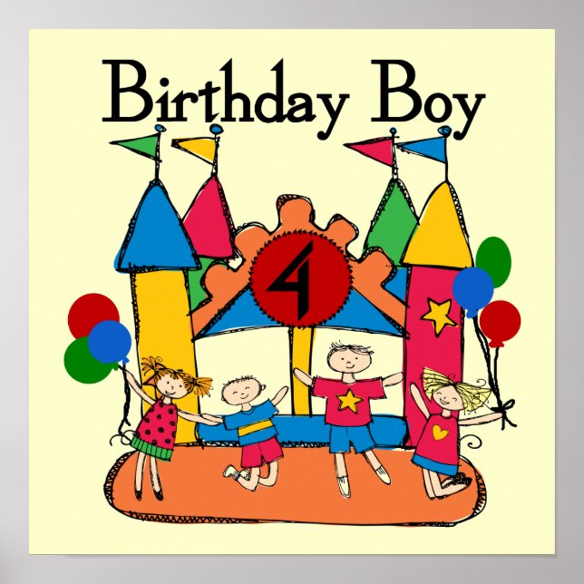 Poster Big Bounce Boy 4th Birthday Tshirts et cadeaux (Devant)