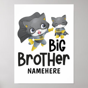 Poster Big Brother Superhero Cat Illustration Custom