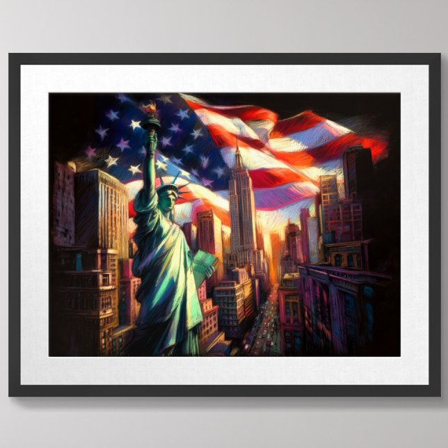 Poster Big City Patriotic USA Drapeau Statue Liberty Amer (Créateur téléchargé)