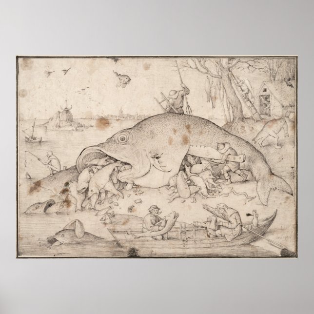 Poster Big Fish Mange Little Fish par Pieter Bruegel (Devant)