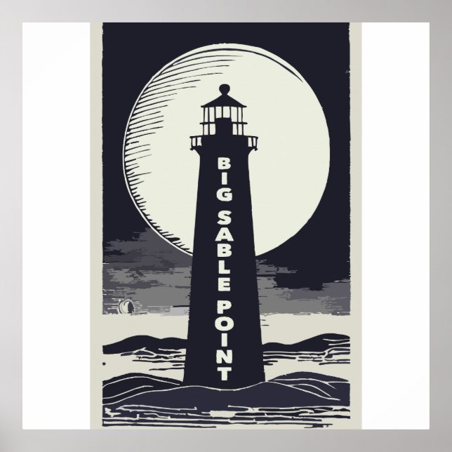 Poster Big Sable Point Michigan Lighthouse Moon (Devant)