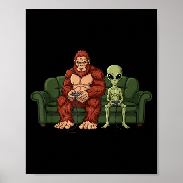 Poster Bigfoot Alien Video Games Gaming Sasquatch Ufo Men (Devant)