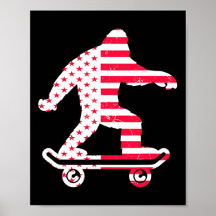 Poster Bigfoot America Drapeau Skateurs Planche à roulett