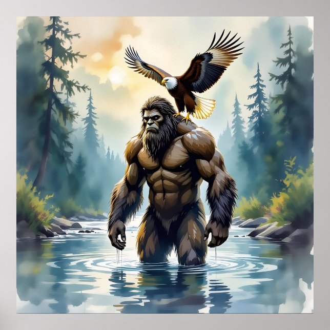 Poster Bigfoot avec un aigle sur son épaule (Devant)