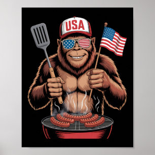 Poster Bigfoot BBQ 4 juillet drôle de Sasquatch patriotiq