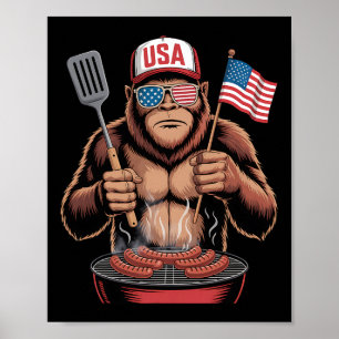 Poster Bigfoot BBQ 4 juillet drôle de Sasquatch patriotiq
