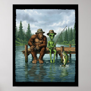 Poster Bigfoot drôle de pêche Hommes Alien Sasquatch Pêch