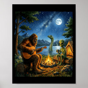 Poster Bigfoot et Alien Loch Ness Feu de camp Sasquatch A