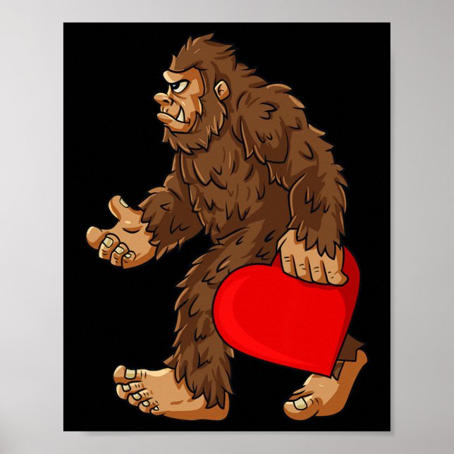 Poster Bigfoot Heart Valentine's Day Boys Girls Kids Sasq (Devant)