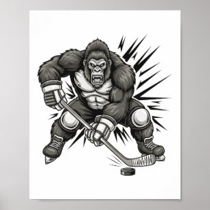 Poster Bigfoot Joueur de hockey drôle Sasquatch Ice