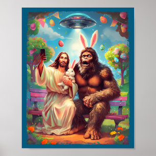 Poster Bigfoot lapin drôle Pâques jésus sasquatch selfie