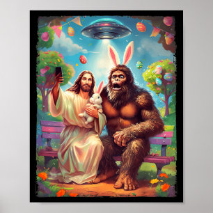 Poster Bigfoot lapin drôle Pâques jésus sasquatch selfie 