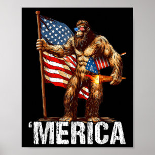 Poster Bigfoot Merica Rock Drapeau Américain Patriotique
