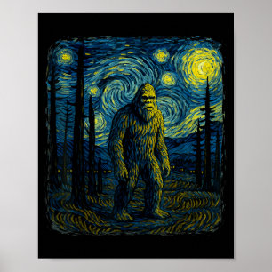 Poster Bigfoot Nuit Étoilée Van Gogh Drôle Hommes Femmes