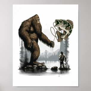 Poster Bigfoot pêche drôle Sasquatch poisson 1