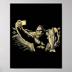 Poster Bigfoot pêche selfie drôle sasquatch bass