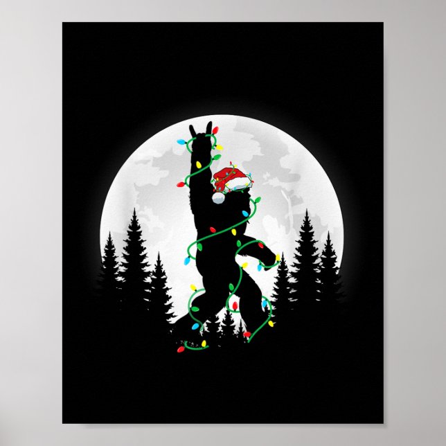 Poster Bigfoot Père Noël Feux d'arbre de Noël Funky Noël  (Devant)