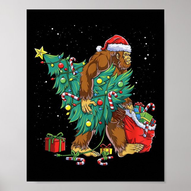 Poster Bigfoot Père Noël Feux d'arbre de Noël Funky Noël  (Devant)