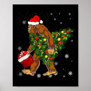 Poster Bigfoot portant Noël Arbre Sasquatch Croyant